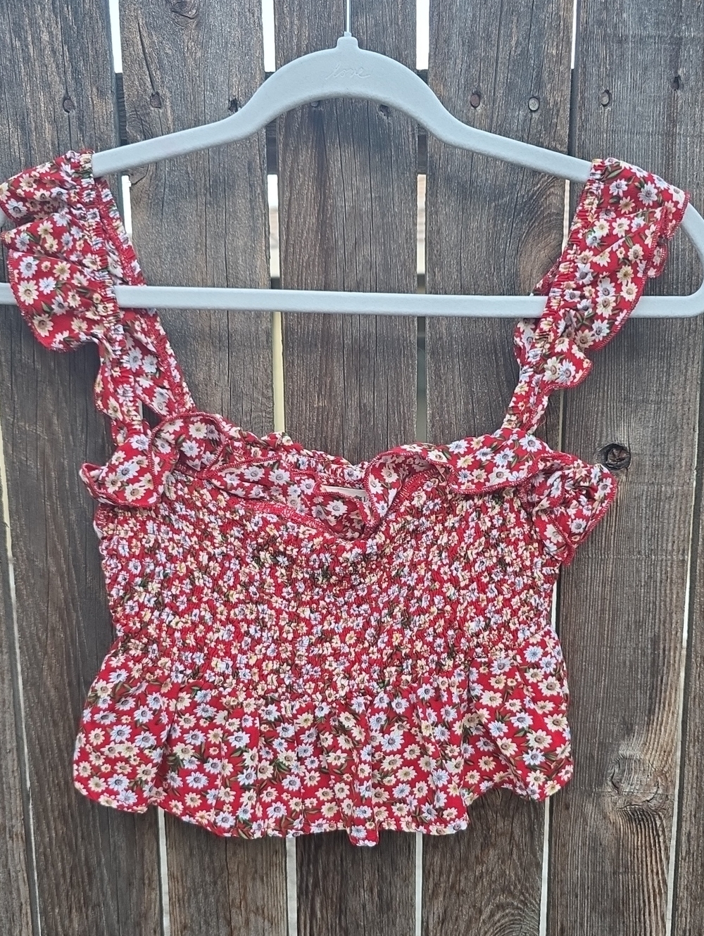 NATURAL LIFE Red Floral Ruffle Smocked Crop Top